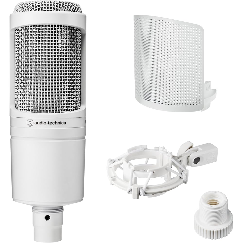 Audio-Technica AT2020 CWH Condenser Microphone XLR Complete White with Pop Filter and Shock Mount for Streaming and Recording
Audio-Technica AT2020 CWH Condenser Microphone XLR Complete White with Pop Filter and Shock Mount for Streaming and Recording