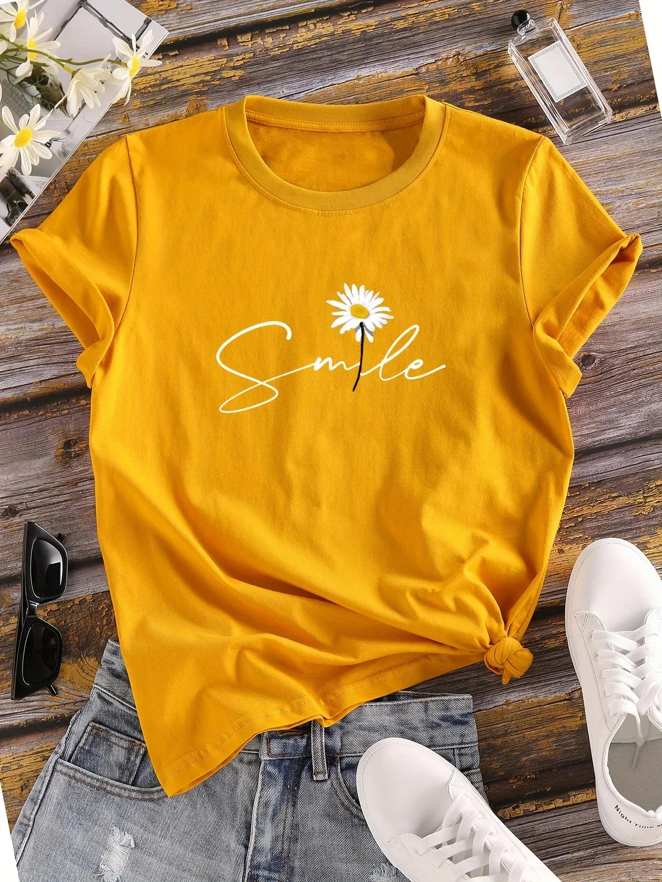 Daisy Flower & Letter Print Crew Neck T-Shirt Casual Short Sleeve T-Shirt for Summer Women s Clothing Comfortable Creative Tops 4XL
Daisy Flower & Letter Print Crew Neck T-Shirt Casual Short Sleeve T-Shirt for Summer Women s Clothing Comfortable Creative Tops 4XL