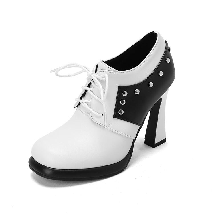 Женские туфли-лодочки из искусственной кожи, гладиаторы на тонком высоком каблуке с круглым носком, модные вечерние весенне-осенние туфли на шнуровке и заклепках, черные, розовые 33 бежевый