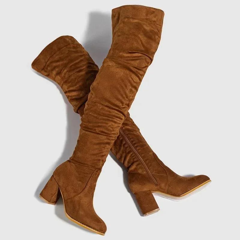 Women Flocks High Thick Heel Long Boots Lady Over The Knee Side Zipper Winter Boots Female Ruffle Office Fashion Boots 42 коричневий
Women Flocks High Thick Heel Long Boots Lady Over The Knee Side Zipper Winter Boots Female Ruffle Office Fashion Boots 42 коричневий