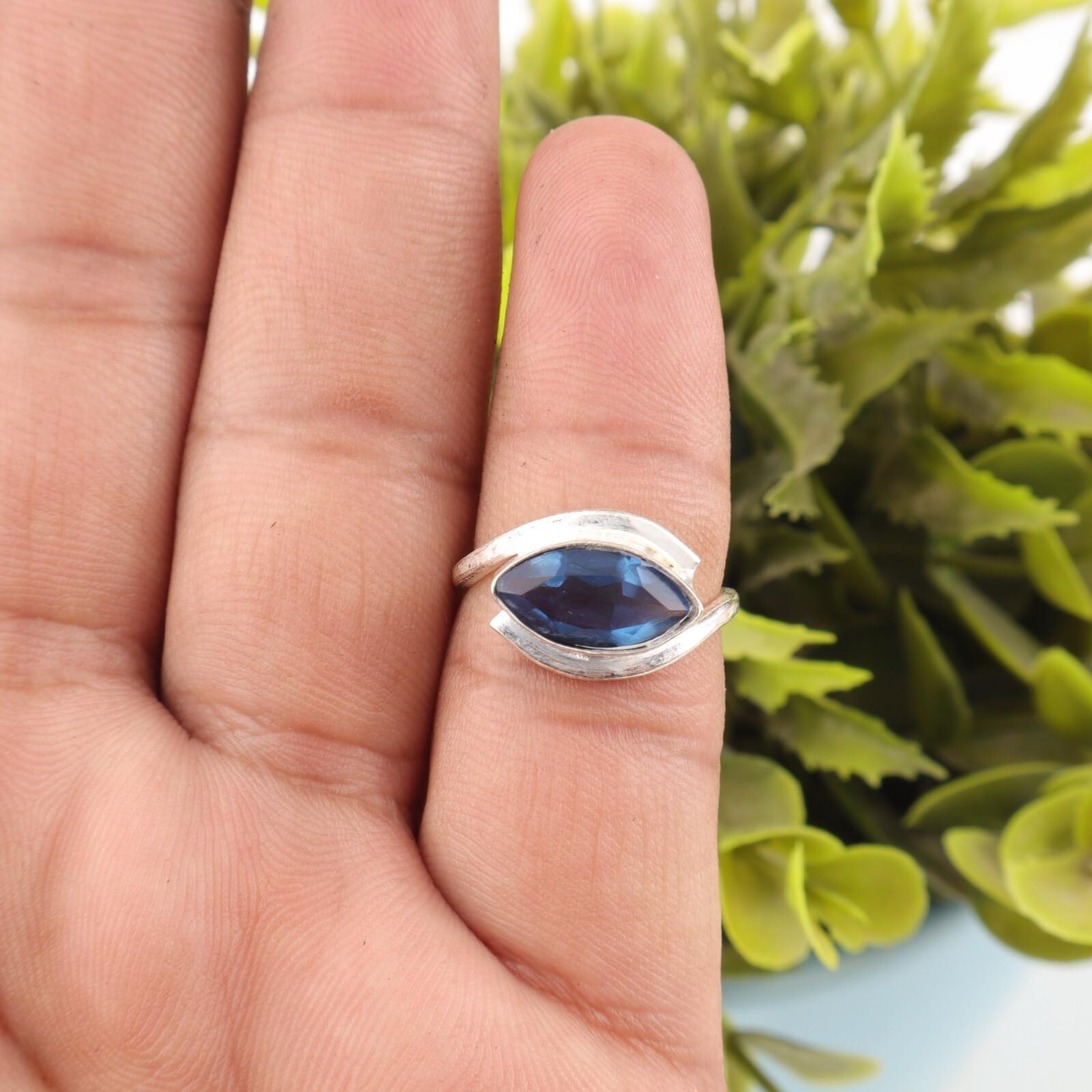 Кольцо с лондонским голубым топазом, серебро 925 пробы с клеймом, ручная работа, ювелирное изделие с драгоценным камнем, подарок для нее RR-60-2 13