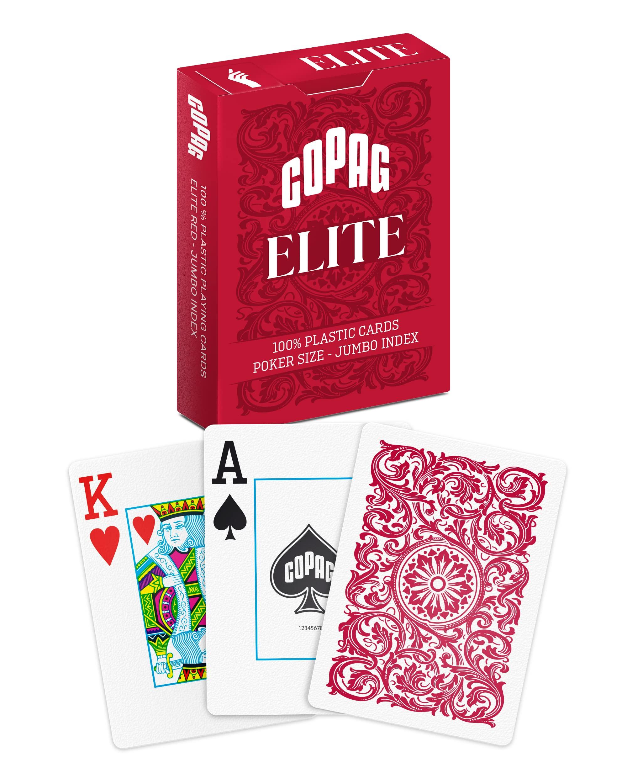 Copag Elite Plastic Poker Size Jumbo Index Playing Single Deck 100% Cards, (Red)
Copag Elite Plastic Poker Size Jumbo Index Playing Single Deck 100% Cards, (Red)