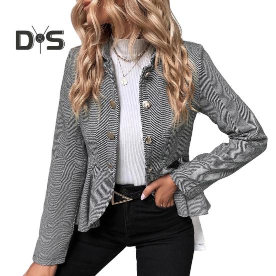 Женский повседневный пиджак с лацканами, длинный рукав, двубортный пиджак с оборками и полосатым принтом, деловая верхняя одежда L серый
Женский повседневный пиджак с лацканами, длинный рукав, двубортный пиджак с оборками и полосатым принтом, деловая верхняя одежда L серый
