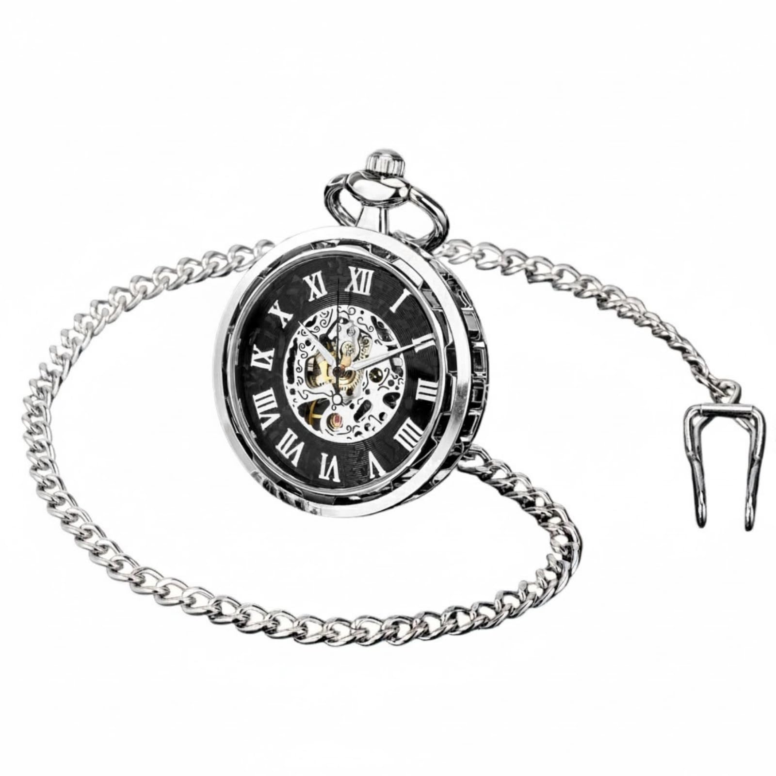 Quikaboo Pocket Watch, Skeleton, Hand-Winding, Antique, Men s Mechanical Watch, Roman Numerals, Silver, Steampunk, with Chain
Quikaboo Pocket Watch, Skeleton, Hand-Winding, Antique, Men s Mechanical Watch, Roman Numerals, Silver, Steampunk, with Chain