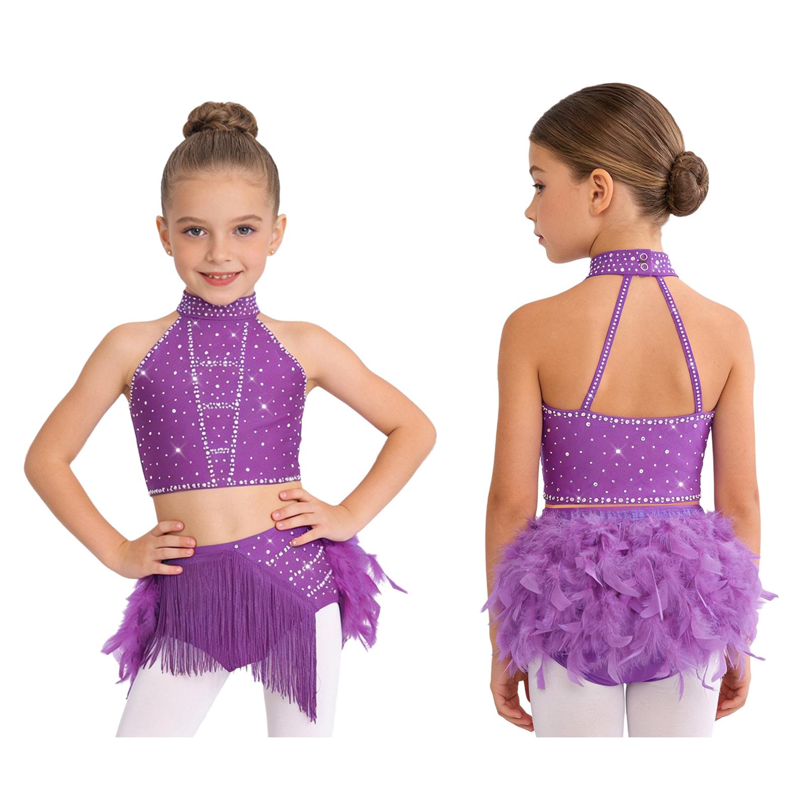 Girls Latin Performance Set: Sleeveless Halter Top with Back Straps & Flowy Tassel Feather Skirt for Competition & Party 5-6 Years фіолетовий
Girls Latin Performance Set: Sleeveless Halter Top with Back Straps & Flowy Tassel Feather Skirt for Competition & Party 5-6 Years фіолетовий