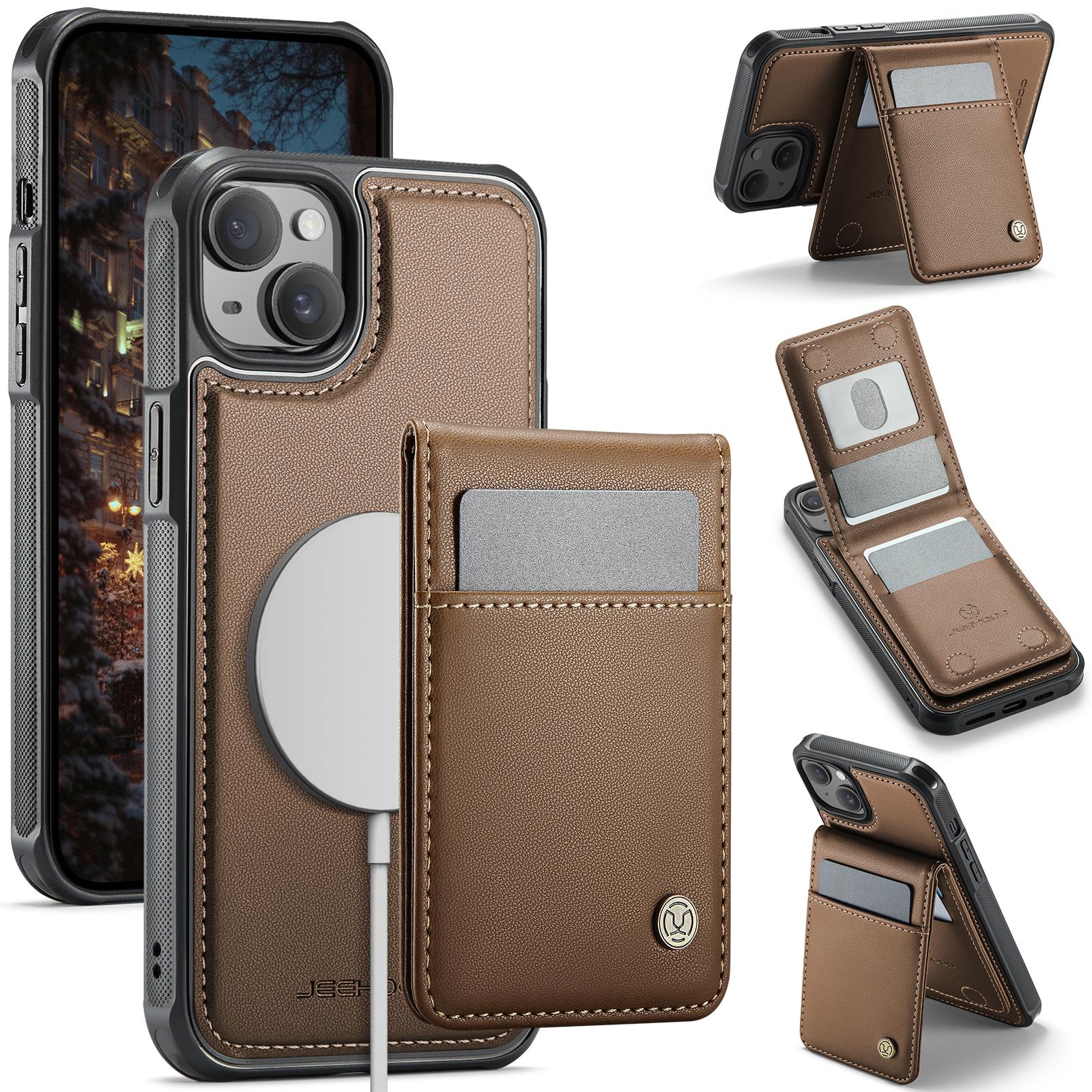 For iPhone 14 Plus Leather Back Cover Compatible with MagSafe JEEHOOD J06 Phone Case with Card Bag RFID Blocking Brown
For iPhone 14 Plus Leather Back Cover Compatible with MagSafe JEEHOOD J06 Phone Case with Card Bag RFID Blocking Brown