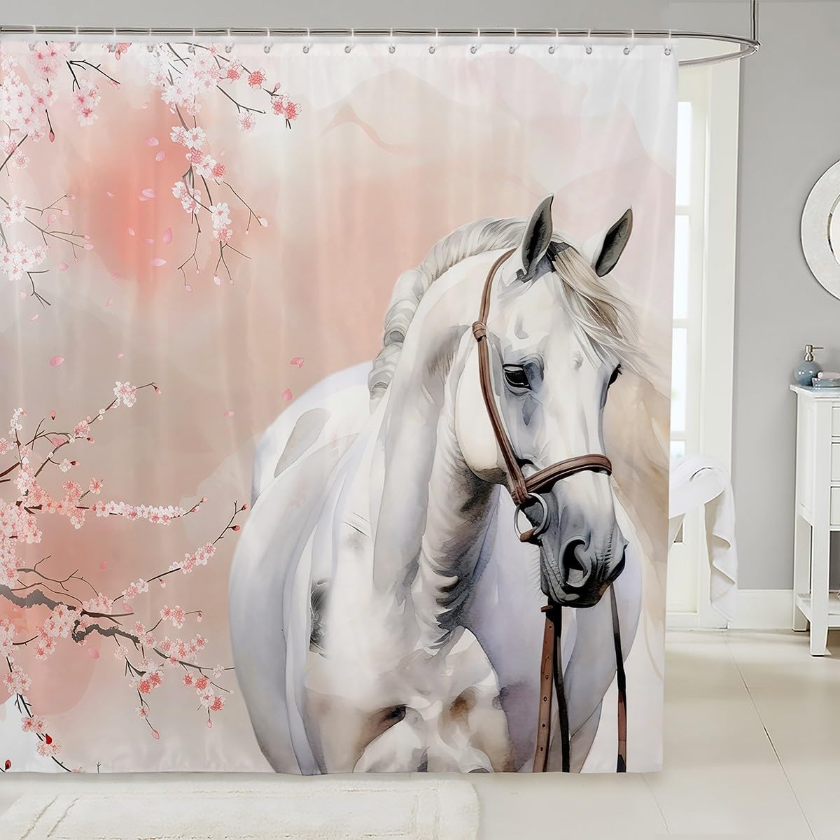 Watercolor Horse Shower Curtain Japanese Style Bathroom Curtain, Pink Cherry Blossoms Bath Curtain For Girls Women Bathroom W60H190(CM)-1 Pcs
Watercolor Horse Shower Curtain Japanese Style Bathroom Curtain, Pink Cherry Blossoms Bath Curtain For Girls Women Bathroom W60H190(CM)-1 Pcs