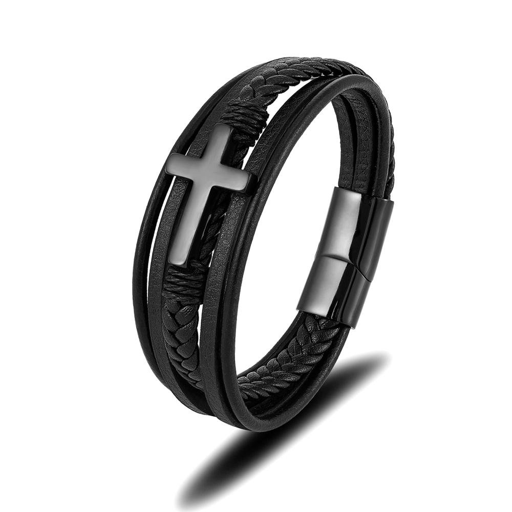Punk Men Cross Design Multilayer Braid Genuine Leather Bracelet 316L Stainless Steel Magnetic Buckle Jewelry Pulseras 23cm чорний
Punk Men Cross Design Multilayer Braid Genuine Leather Bracelet 316L Stainless Steel Magnetic Buckle Jewelry Pulseras 23cm чорний