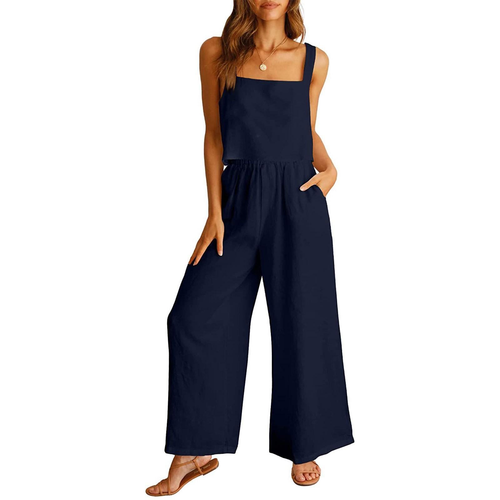 Women s Summer 2 Piece Outfits Crewneck Sleeveless Button Back Basic Top Cropped Wide Leg Pants Set With Pockets L тёмно-синий
Women s Summer 2 Piece Outfits Crewneck Sleeveless Button Back Basic Top Cropped Wide Leg Pants Set With Pockets L тёмно-синий