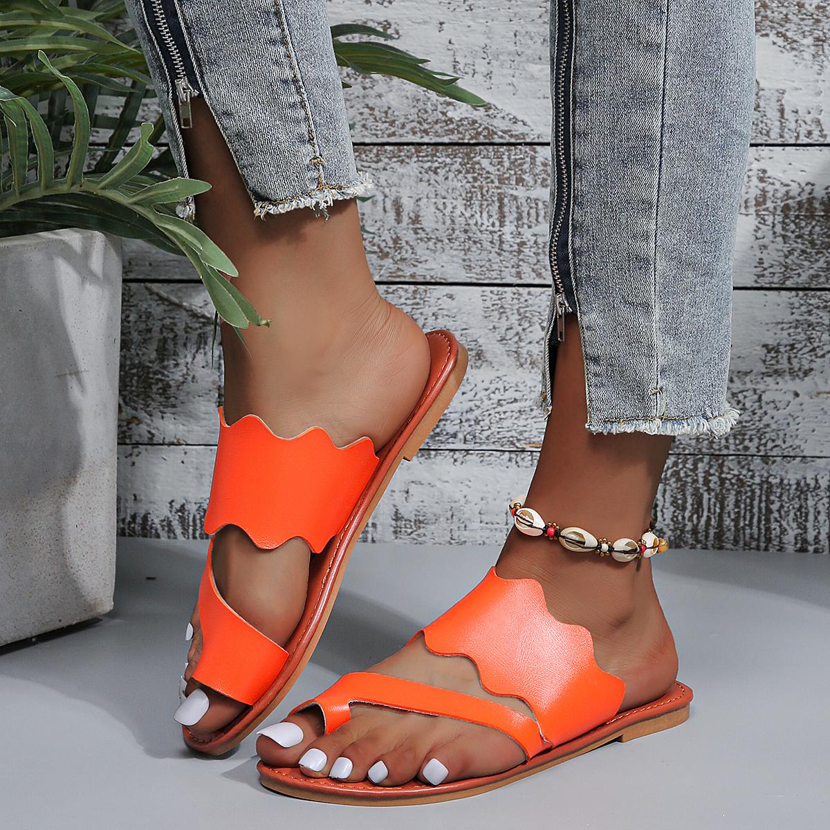 2023 Новые иностранные торговые тапочки Большие женские туфли с закрытым носком Модные женские классные тапочки на плоской подошве Пляжные женские тапочки 41 оранжевый