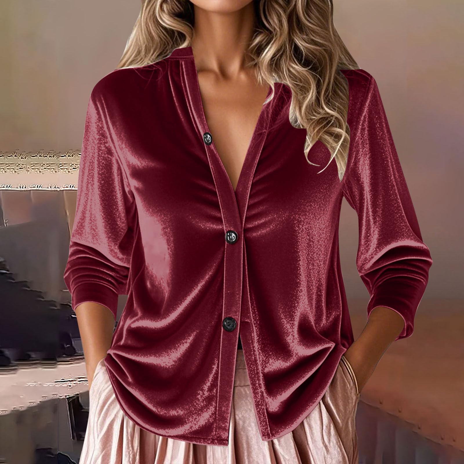 Women Velvet Button Down Blouse Long Sleeve V Neck Front Loose Fit Shirt Top Casual Office Wear XXL винний
Women Velvet Button Down Blouse Long Sleeve V Neck Front Loose Fit Shirt Top Casual Office Wear XXL винний