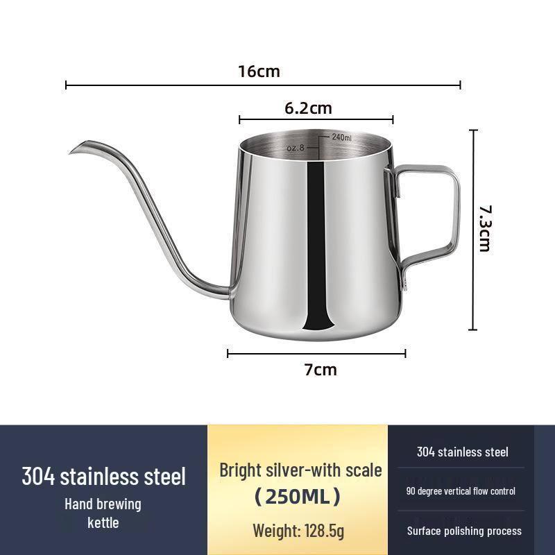 304 Stainless Steel Pour-Over Coffee Pot, 350ML/600ML, Narrow Spout, With Lid 250ML - No Lid естественный
304 Stainless Steel Pour-Over Coffee Pot, 350ML/600ML, Narrow Spout, With Lid 250ML - No Lid естественный