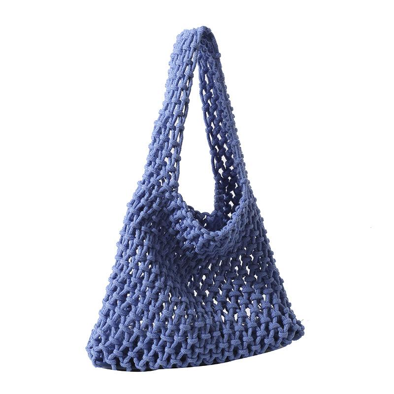 Полая сетчатая сумка-клатч, плетеная вручную, браслет на запястье, модная универсальная пляжная сумка для отпуска синий