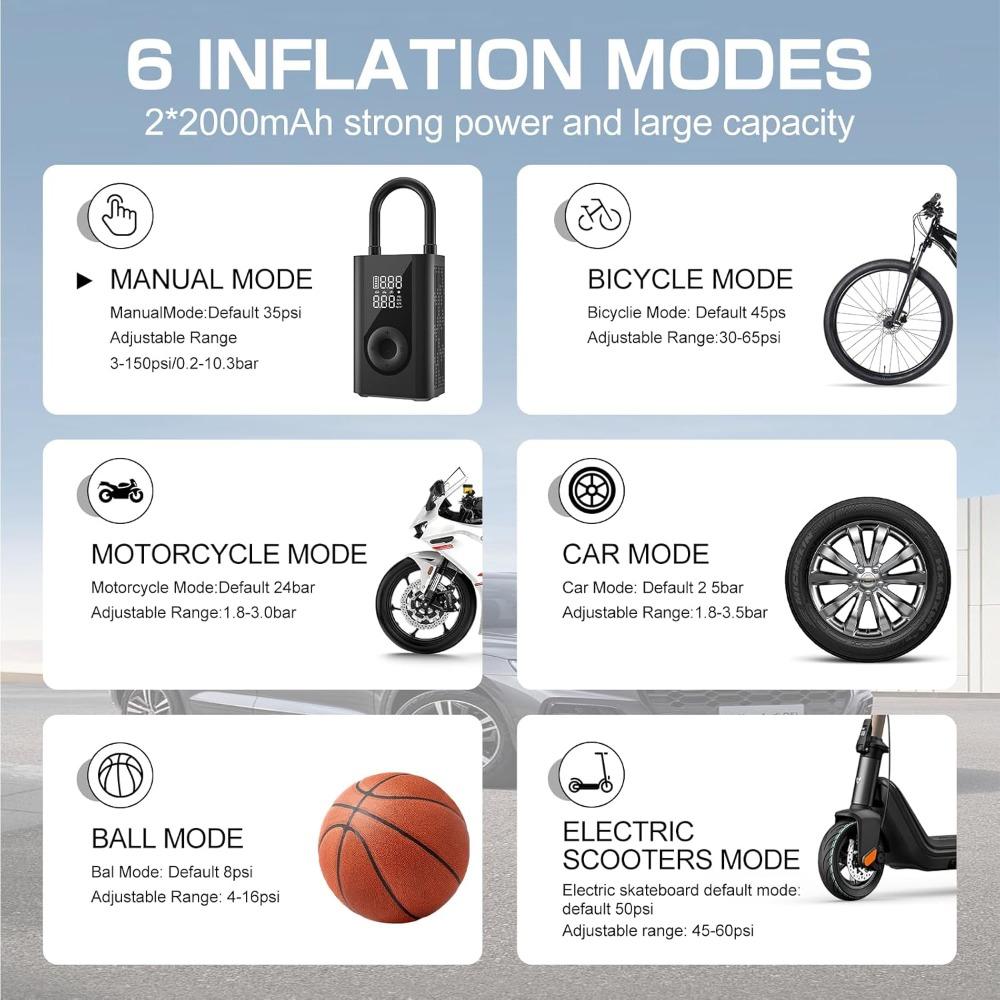 Portable Air Pump for Inflatables,Tire Inflator Portable Air Compressor with Digital Pressure Gauge,Tire Inflator 150psi for car
Portable Air Pump for Inflatables,Tire Inflator Portable Air Compressor with Digital Pressure Gauge,Tire Inflator 150psi for car