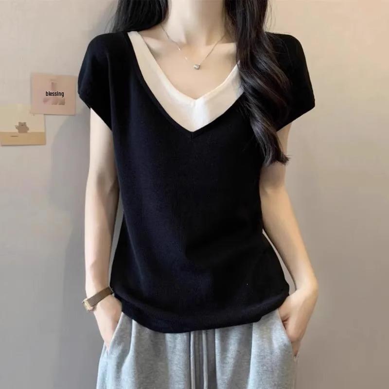 2026 Spring Women s Short-Sleeve Faux Two-Piece Ice Silk Top - Flattering Cover-Up T-Shirt for Summer M (80-100 jin) чёрный
2026 Spring Women s Short-Sleeve Faux Two-Piece Ice Silk Top - Flattering Cover-Up T-Shirt for Summer M (80-100 jin) чёрный