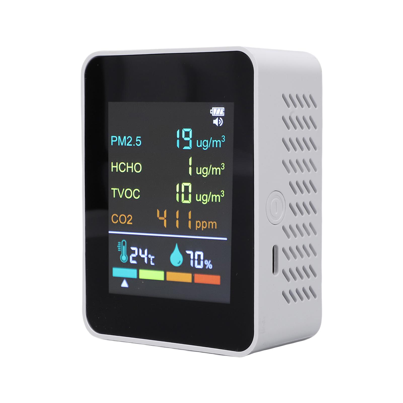 Монітор якості повітря 6 в 1, PM2.5 HCHO TVOC CO2 Температура Вологість Детектор з 2,8-дюймовим кольоровим екраном, Для приміщень MT07WT White
Монітор якості повітря 6 в 1, PM2.5 HCHO TVOC CO2 Температура Вологість Детектор з 2,8-дюймовим кольоровим екраном, Для приміщень MT07WT White