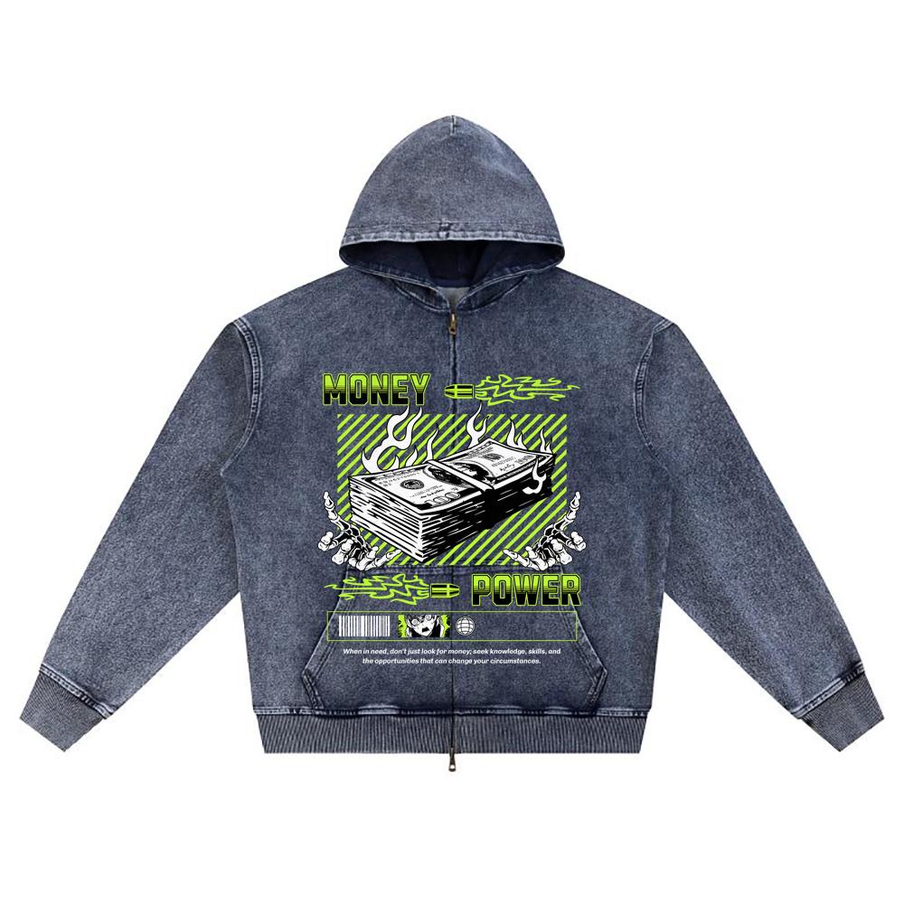 DTG print Knitted Denim Zip-Up Hoodie Money Power Brother Print Zipper Hoodies XL темно-синього кольору
DTG print Knitted Denim Zip-Up Hoodie Money Power Brother Print Zipper Hoodies XL темно-синього кольору