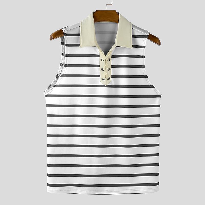 INCERUN Men Lapel Collar Sleeveless Stitching Striped Casual Loose Tank Tops S чорний
INCERUN Men Lapel Collar Sleeveless Stitching Striped Casual Loose Tank Tops S чорний