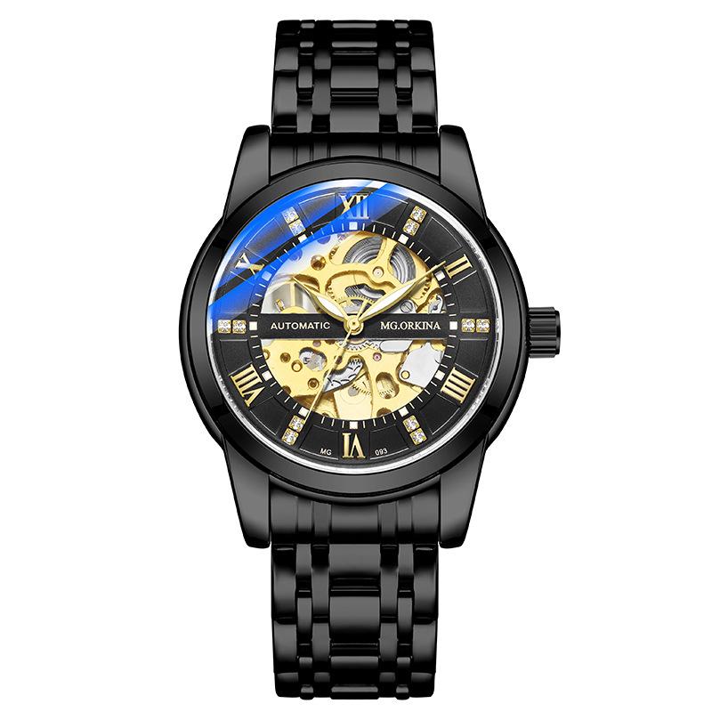 Полностью автоматические часы, мужские модные механические часы со стальным ремешком, полые светящиеся часы
Полностью автоматические часы, мужские модные механические часы со стальным ремешком, полые светящиеся часы