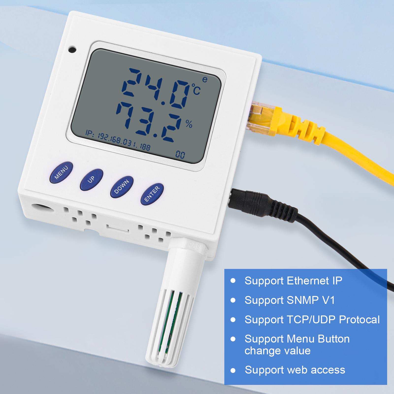 Ethernet temperature and humidity transmitter supports TCP/UDP/SNMP protocol and Poe power supply with External sht30 sensor NONE-POE
Ethernet temperature and humidity transmitter supports TCP/UDP/SNMP protocol and Poe power supply with External sht30 sensor NONE-POE