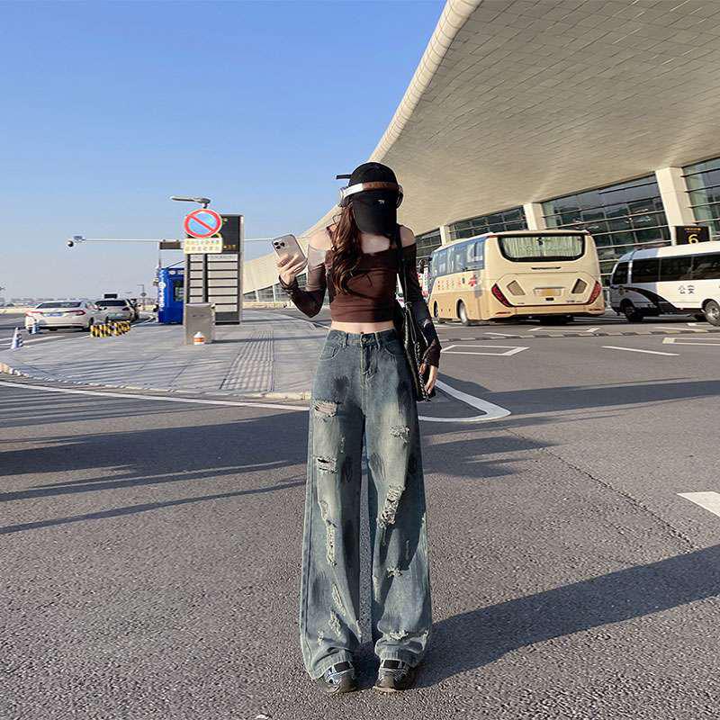 Authentic American Streetwear Women s Ripped Wide-Leg Jeans - New Cool, Loose, Slimming, Straight, Floor-Length Fit S синий
Authentic American Streetwear Women s Ripped Wide-Leg Jeans - New Cool, Loose, Slimming, Straight, Floor-Length Fit S синий