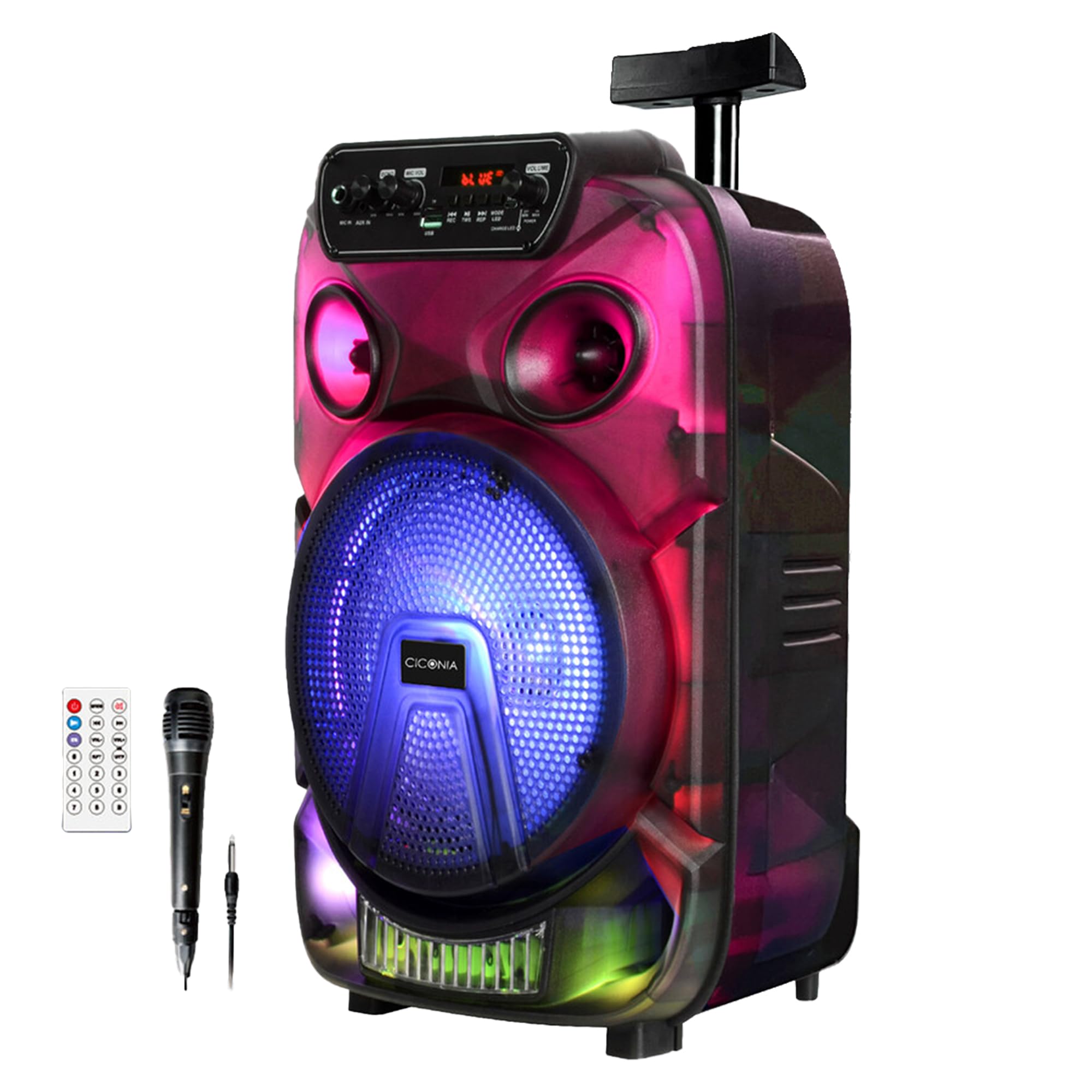 Party Speaker Equipped with LED Rechargeable Loud Includes Microphone 360 degree whole body With Handle Wheels USB microSD Portable TWS System Outdoor
Party Speaker Equipped with LED Rechargeable Loud Includes Microphone 360 degree whole body With Handle Wheels USB microSD Portable TWS System Outdoor