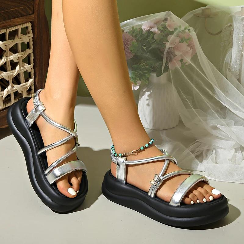 Fashion French Thin Strap Round Toe Sandals for Women Soft Bottom Platform Sandalias Woman Summer Beach Outdoor Non Slip Slippers Mujer 35 серебряный
Fashion French Thin Strap Round Toe Sandals for Women Soft Bottom Platform Sandalias Woman Summer Beach Outdoor Non Slip Slippers Mujer 35 серебряный