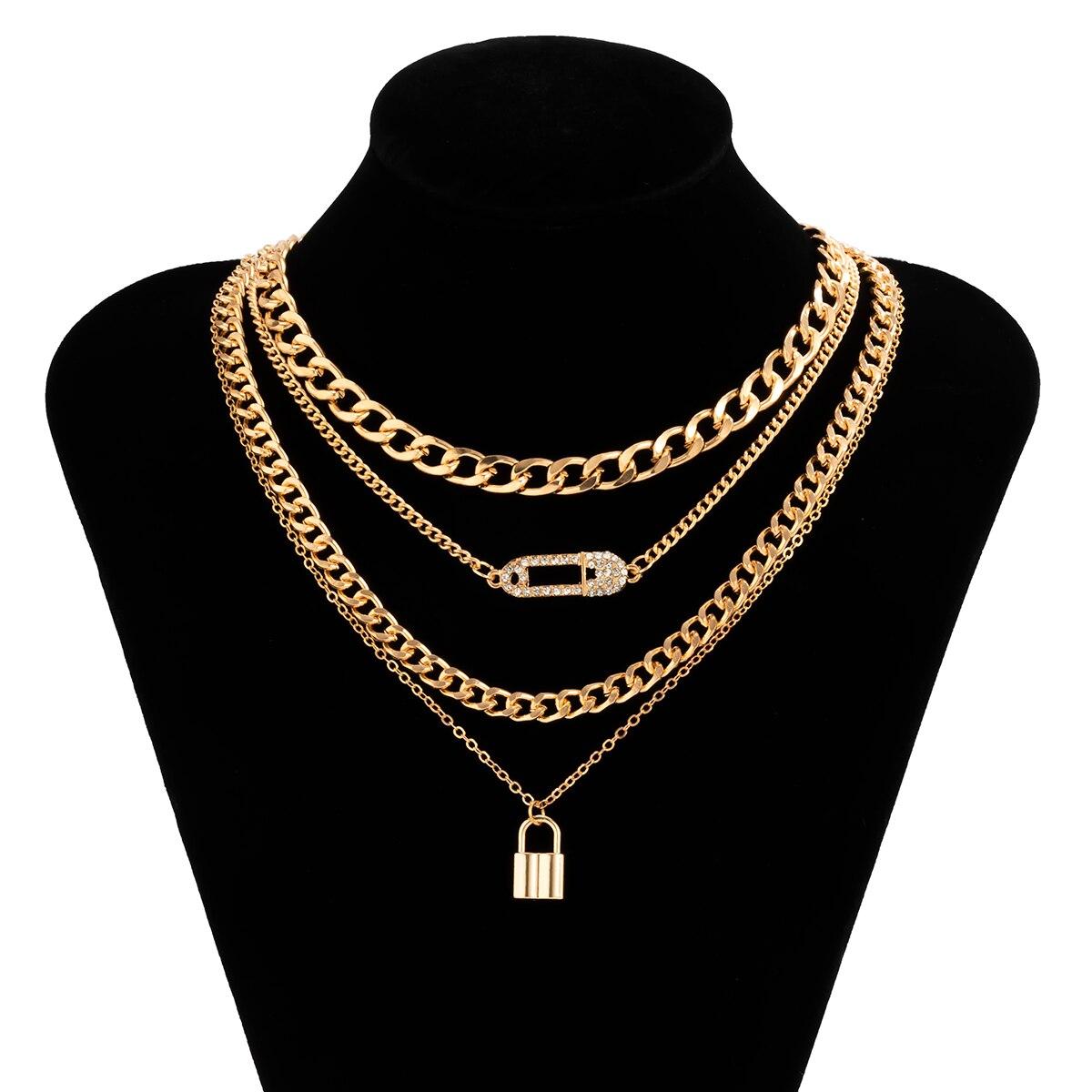 Punk Heavy Metal Gold Color Lock Pendant Necklace for Women Men Multilayer Crystal Chain Grunge Jewelry Steampunk
Punk Heavy Metal Gold Color Lock Pendant Necklace for Women Men Multilayer Crystal Chain Grunge Jewelry Steampunk
