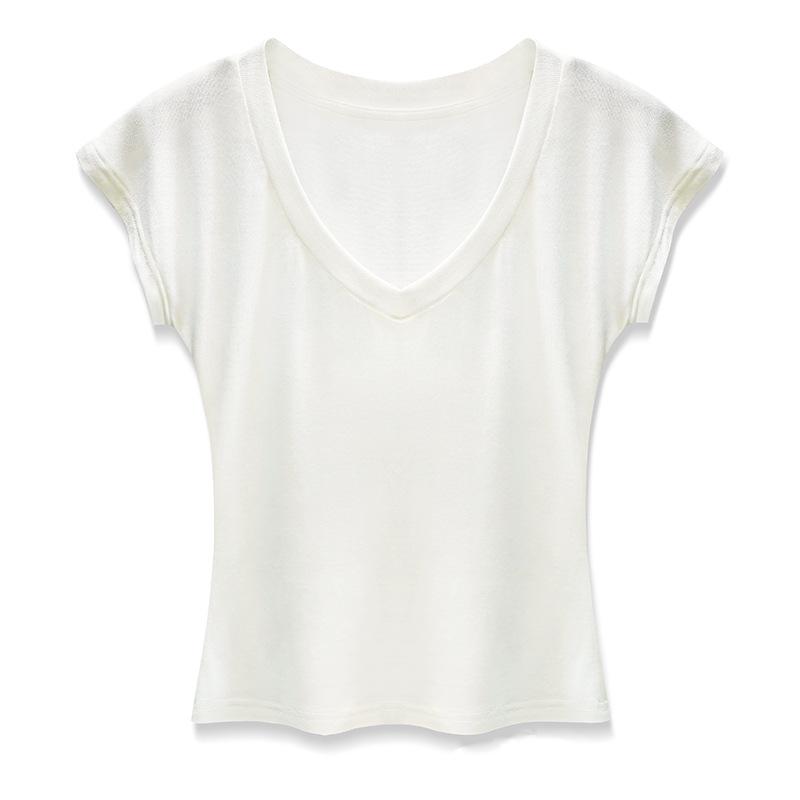 Острый уличный стиль: Топ с коротким рукавом из шерсти тенсел – Эластичный, Приятный к коже, Чистый, Сексуальный, Стройнящий и Сияющий. Large белый