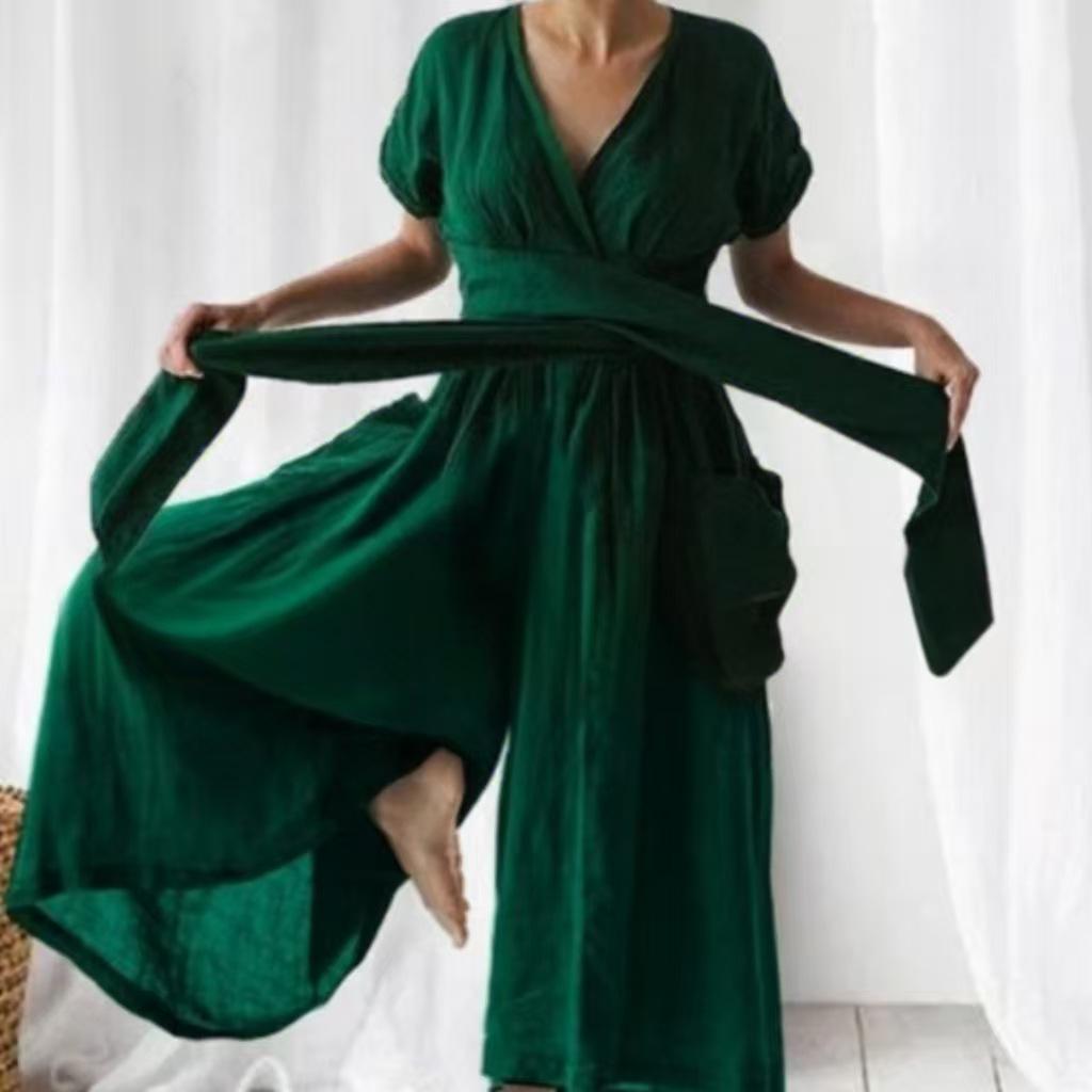 Casual V-neck Short Sleeve Wide Leg Jumpsuit - European & American Fashion M темно-зеленого
Casual V-neck Short Sleeve Wide Leg Jumpsuit - European & American Fashion M темно-зеленого
