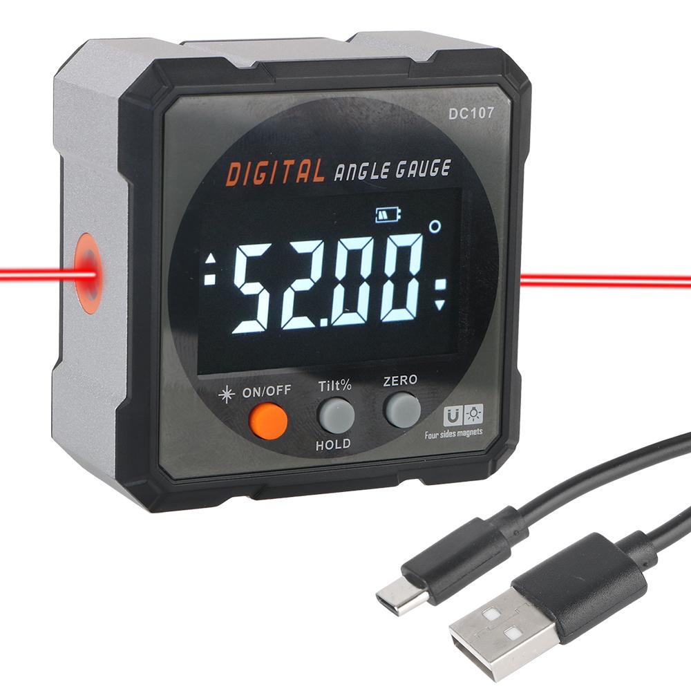 Цифровой транспортир, зарядка через USB, магнитная основа, гониометр, измерительный инструмент, линейка уровня, лазерный инклинометр