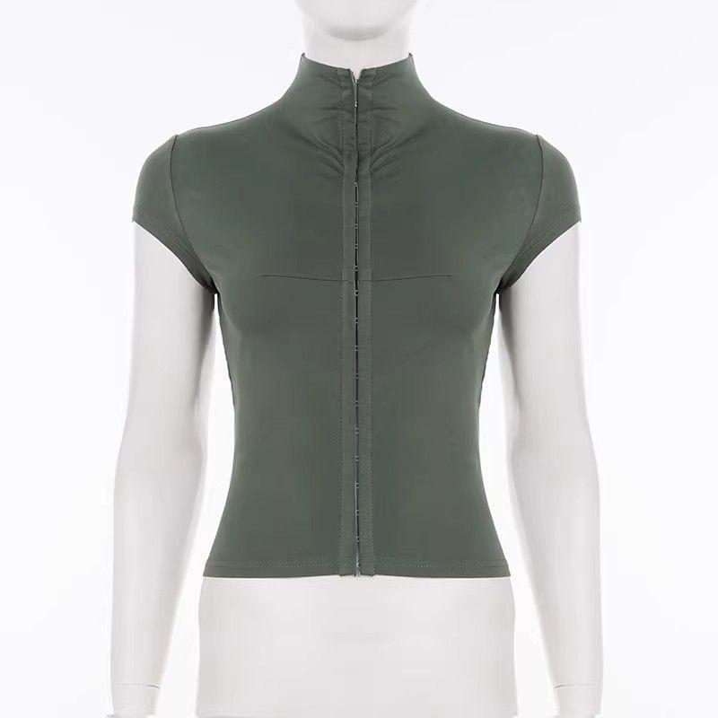 European and American spring and summer women s clothing new fashion street spice stand-up collar breasted design hollow tight T-shirt top L армія зелений колір
European and American spring and summer women s clothing new fashion street spice stand-up collar breasted design hollow tight T-shirt top L армія зелений колір