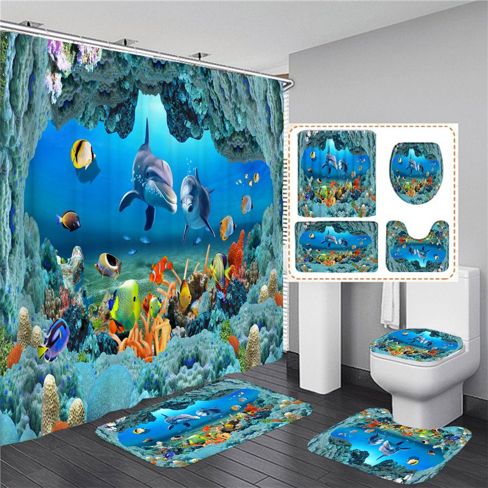 Ocean Underwater World Turtles Dolphin 3D Printing Waterproof Shower Curtain With Rug Toilet Cover Bath Mat Set Bathroom Decor W60H190(CM)-1 Pcs
Ocean Underwater World Turtles Dolphin 3D Printing Waterproof Shower Curtain With Rug Toilet Cover Bath Mat Set Bathroom Decor W60H190(CM)-1 Pcs