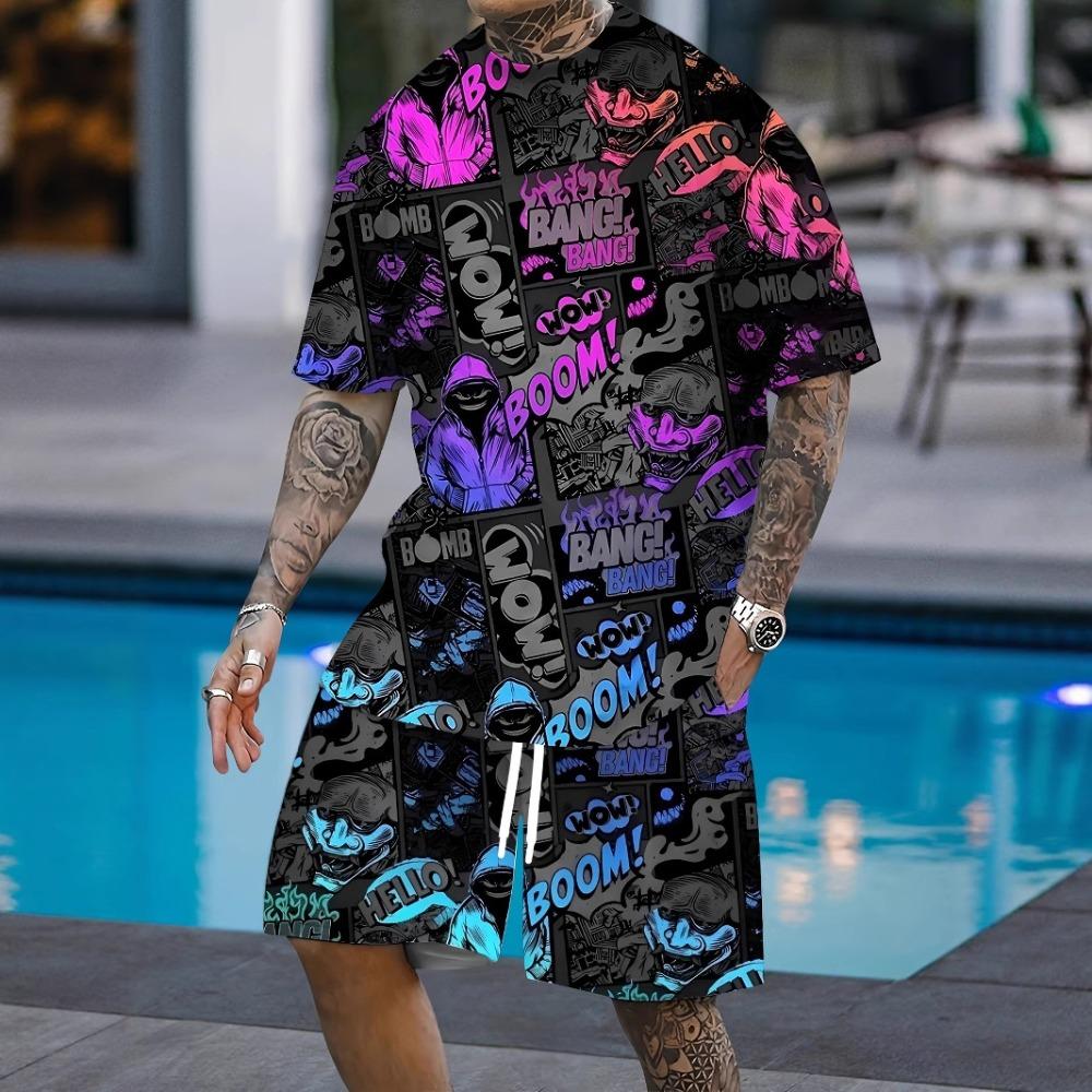 Men s Summer Comfortable Fashionable 2-piece Set Beach Vacation Leisure Sports Style Short Sleeved Set Loose Oversized Breathable Sports Wear S
Men s Summer Comfortable Fashionable 2-piece Set Beach Vacation Leisure Sports Style Short Sleeved Set Loose Oversized Breathable Sports Wear S