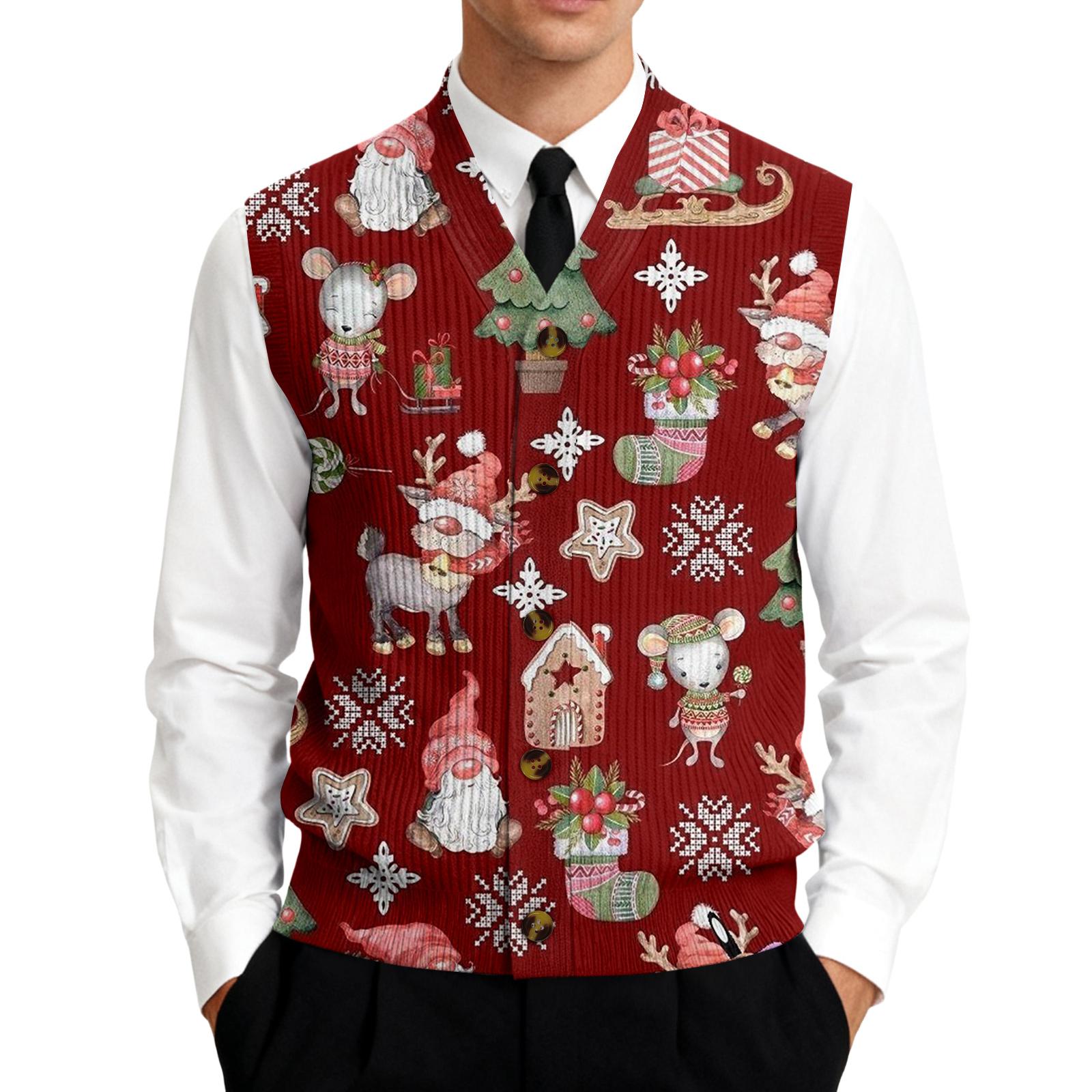Men s Christmas Print V Neck Sweater Vest Sleeveless Knit Button Down Shirt Festive Holiday Pullover Layering Top S червоний
Men s Christmas Print V Neck Sweater Vest Sleeveless Knit Button Down Shirt Festive Holiday Pullover Layering Top S червоний
