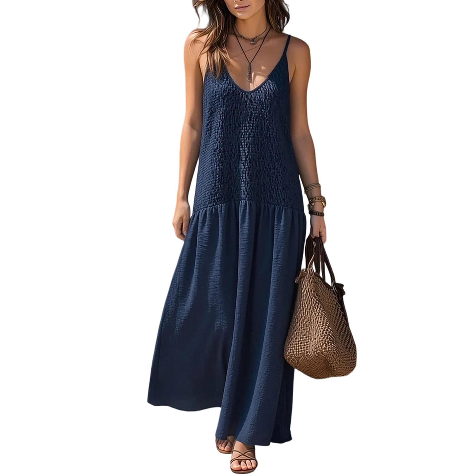 Women Vintage Bohemian Backless Ruched Design Spaghetti Strap Long Maxi Dress for Holiday Beach Vacation Casual Wear M Темно-синій
Women Vintage Bohemian Backless Ruched Design Spaghetti Strap Long Maxi Dress for Holiday Beach Vacation Casual Wear M Темно-синій