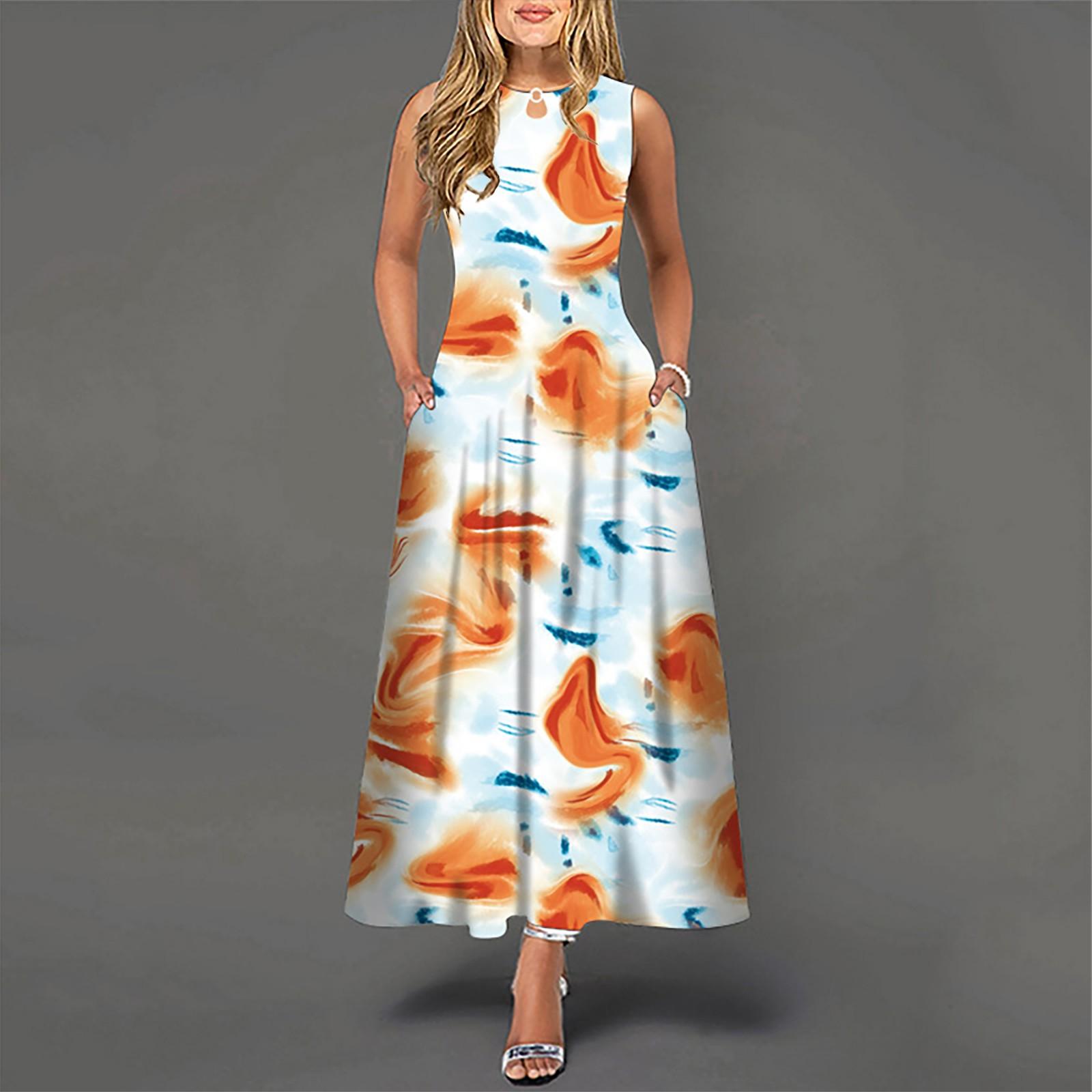 Women s Casual Printing Big Hem Dresswave Round Neck Sleeveless Long Dress S помаранчевий
Women s Casual Printing Big Hem Dresswave Round Neck Sleeveless Long Dress S помаранчевий