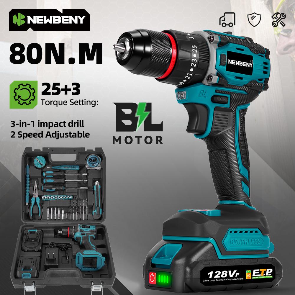 NEWBENY 80NM Brushless Electric Drill 3 IN 1 Cordless Impact Drill Electric Screwdriver Power Tools For 18V Battery 2 Battery-EU Plastic Box
NEWBENY 80NM Brushless Electric Drill 3 IN 1 Cordless Impact Drill Electric Screwdriver Power Tools For 18V Battery 2 Battery-EU Plastic Box