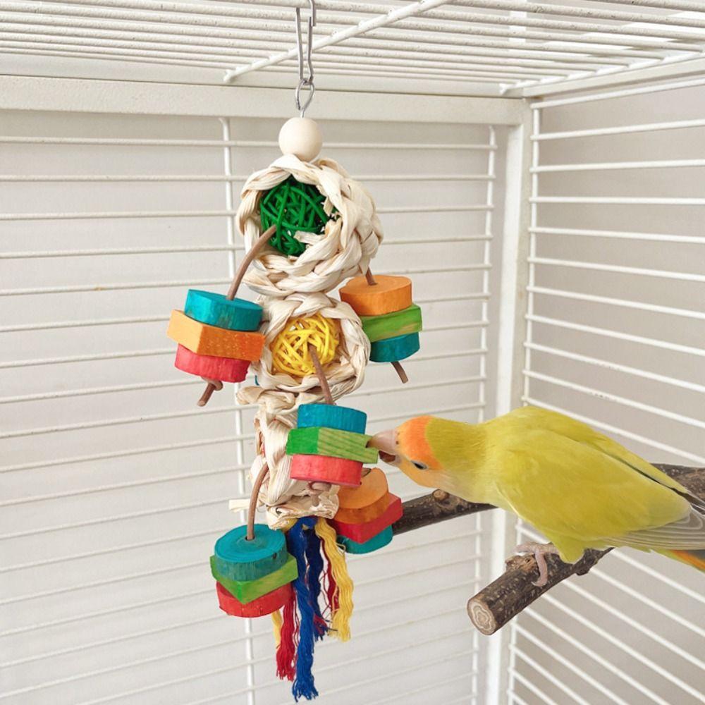 Corn Husk Bird Wooden Blocks Toy Cotton Rope Bite Training Toy Parrot Hanging Chewing Toy Birdcage Color Random
Corn Husk Bird Wooden Blocks Toy Cotton Rope Bite Training Toy Parrot Hanging Chewing Toy Birdcage Color Random