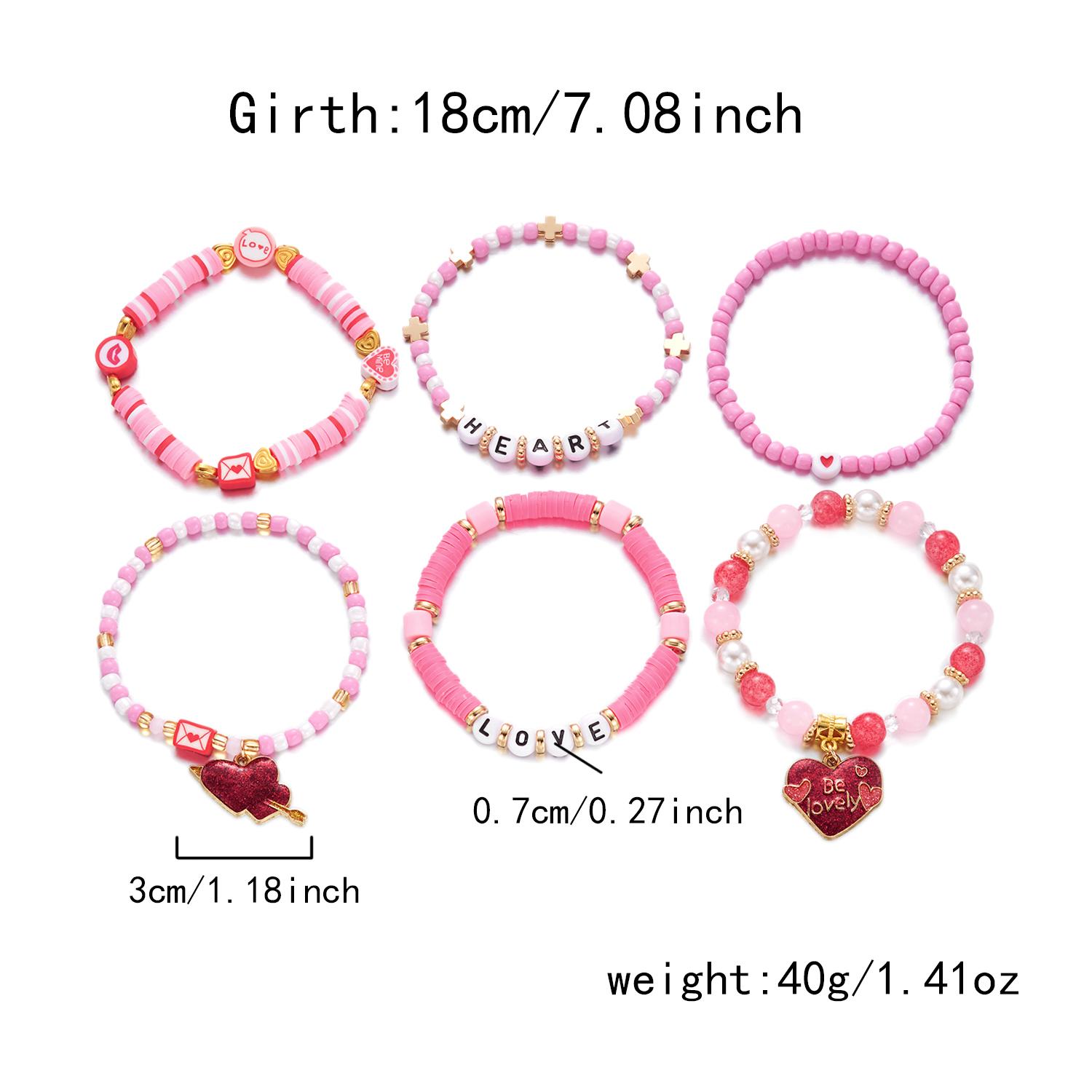 Fashion 6pcs/set Y2K Pink Beads Polymer Clay Bracelets Set for Women Girls LOVE Heart Pendant Gifts for Lovers Jewelry
Fashion 6pcs/set Y2K Pink Beads Polymer Clay Bracelets Set for Women Girls LOVE Heart Pendant Gifts for Lovers Jewelry
