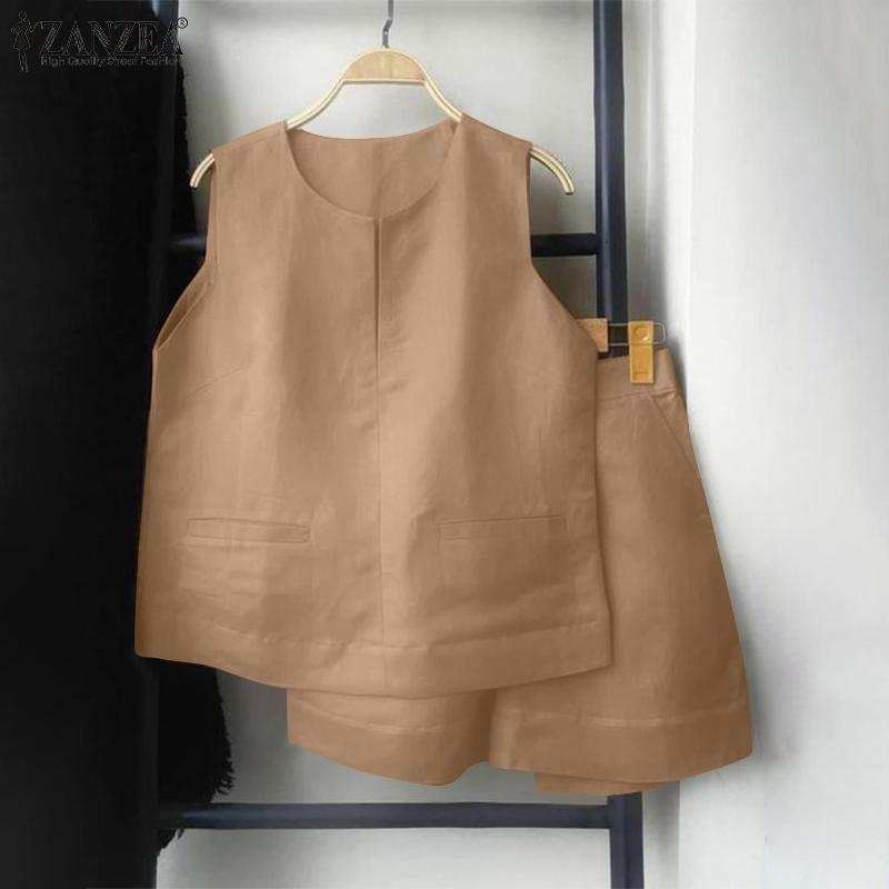 ZANZEA женские летние однотонные свободные шорты без рукавов с круглым вырезом и карманами
ZANZEA женские летние однотонные свободные шорты без рукавов с круглым вырезом и карманами