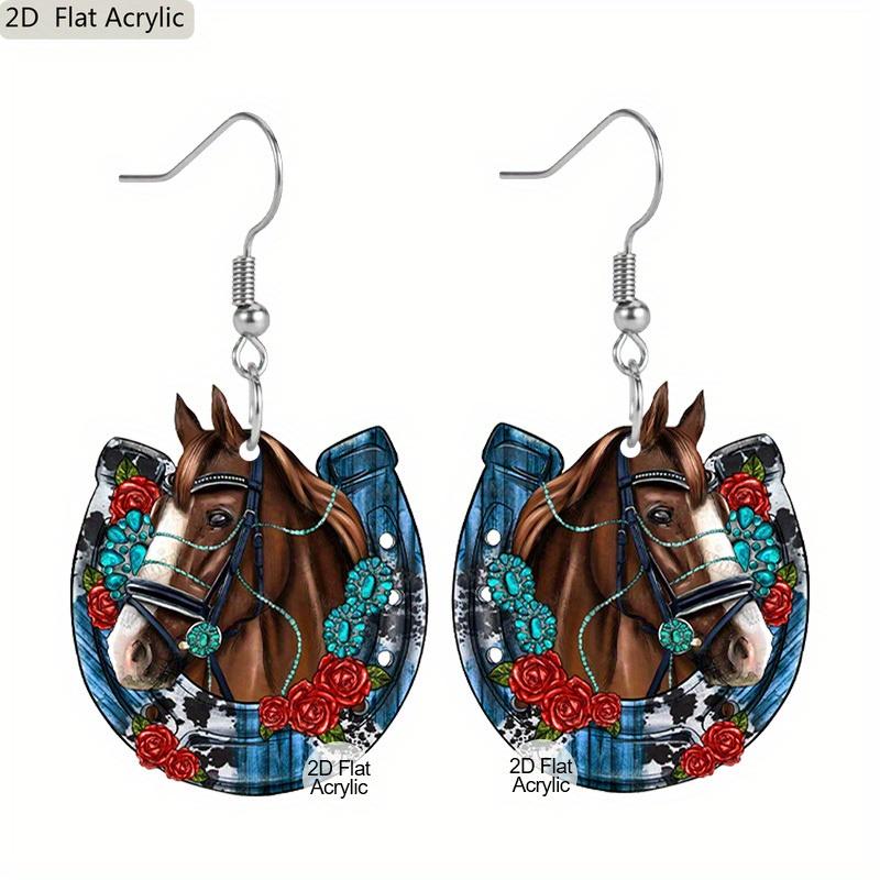 2D Плоский Цветочный Узор Голова Лошади Висячие Серьги Ежедневные Наряды Аксессуары для Вечеринок Идеальный Подарок для Семьи/ Друзей