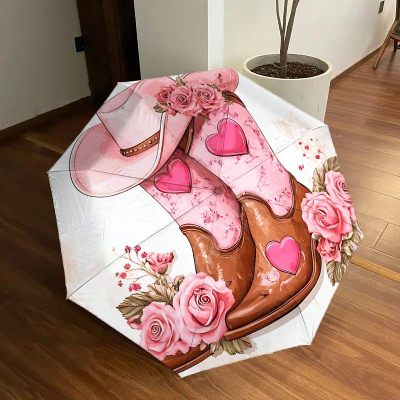 Pink Cowboy Boots & Hat with Hearts and Flowers - Automatic Opening Umbrella, Portable Folding Design, 8-Bone Iron Frame, Outdoor Rain Gear,
Pink Cowboy Boots & Hat with Hearts and Flowers - Automatic Opening Umbrella, Portable Folding Design, 8-Bone Iron Frame, Outdoor Rain Gear,