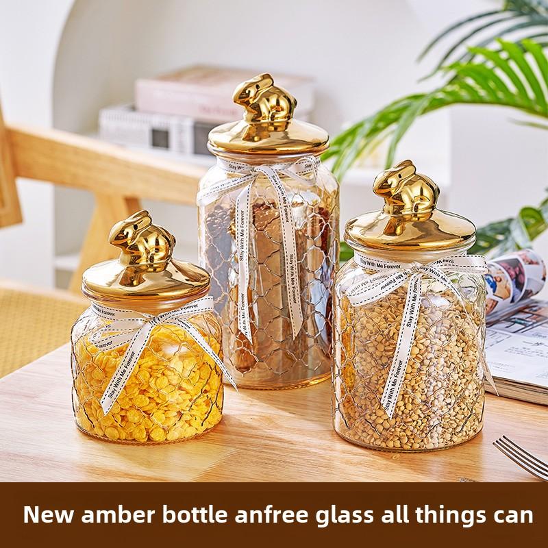 Creative Amber Clear Glass Jar Gold Bunny Glass Bottle Candy Oatmeal Storage Jar Kitchen Seal Food Container Home Decoration
Creative Amber Clear Glass Jar Gold Bunny Glass Bottle Candy Oatmeal Storage Jar Kitchen Seal Food Container Home Decoration