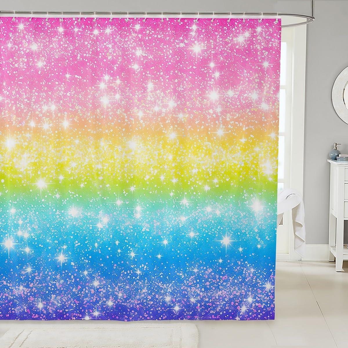 Rainbow Sparkle Shower Curtain Pink Yellow Blue Gradient Stars Glitter Effect Magical Bathroom Decor Unicorn Theme Bath Linen W60H190(CM)-1 Pcs
Rainbow Sparkle Shower Curtain Pink Yellow Blue Gradient Stars Glitter Effect Magical Bathroom Decor Unicorn Theme Bath Linen W60H190(CM)-1 Pcs