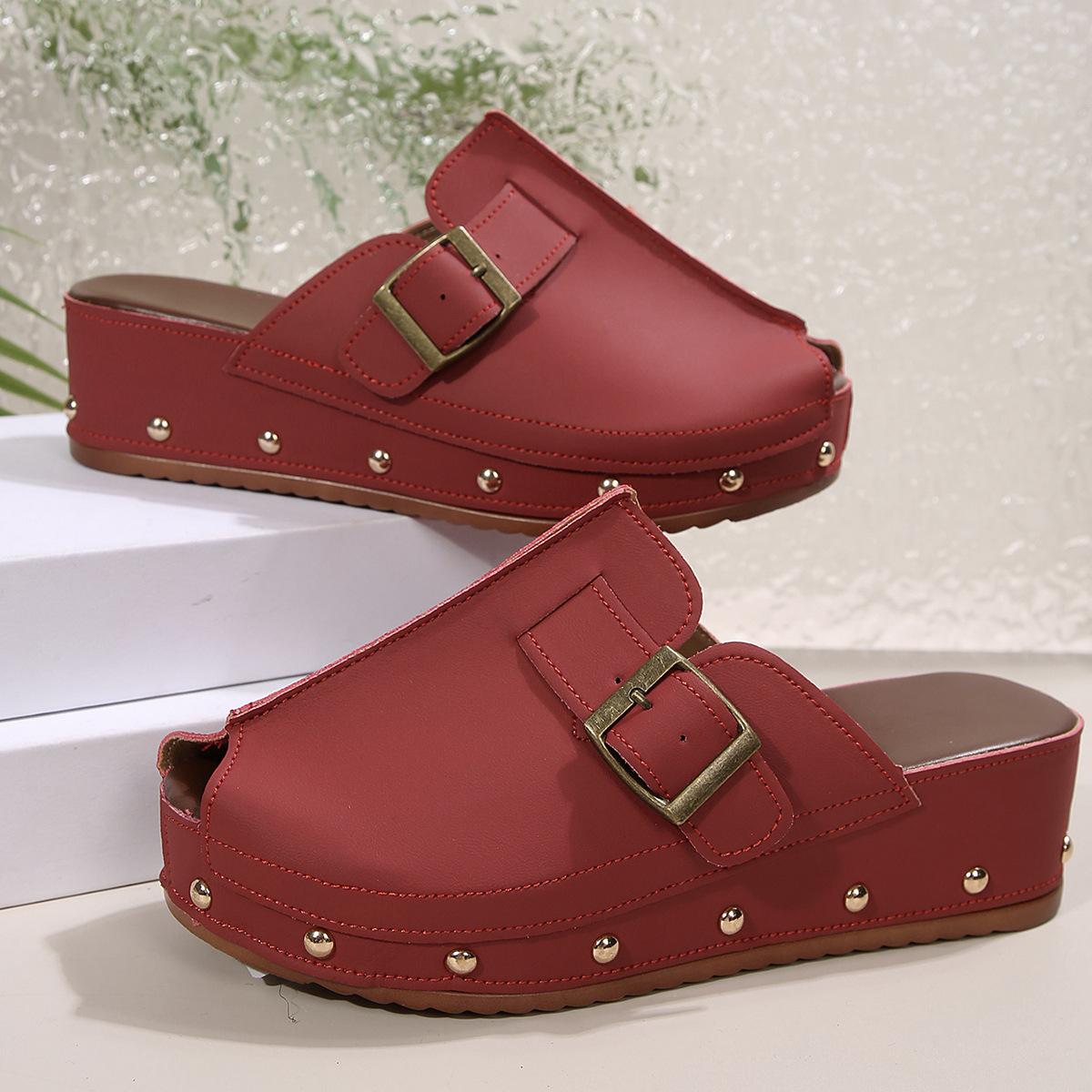 External belt buckle British wind beach 22 European and American thick bottom buckle rivet fish mouth slippers 43 бордовий
External belt buckle British wind beach 22 European and American thick bottom buckle rivet fish mouth slippers 43 бордовий