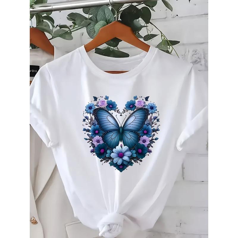 Plus Size Women s Blue Butterfly Heart Print T-Shirt Crew Neck Short Sleeve Medium Stretch Casual Spring Summer Fall Top S белый
Plus Size Women s Blue Butterfly Heart Print T-Shirt Crew Neck Short Sleeve Medium Stretch Casual Spring Summer Fall Top S белый