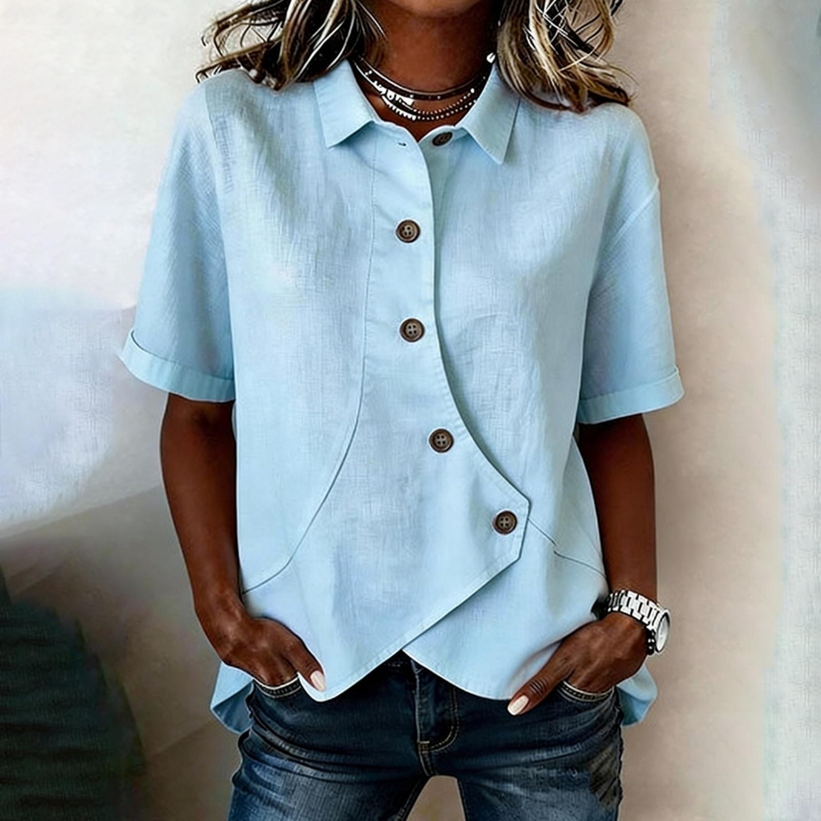Women’s Short Sleeve Button Down Shirt Asymmetric Hem Casual Loose Fit Lapel Collar Blouse for Daily Wear Office Work XL синий
Women’s Short Sleeve Button Down Shirt Asymmetric Hem Casual Loose Fit Lapel Collar Blouse for Daily Wear Office Work XL синий