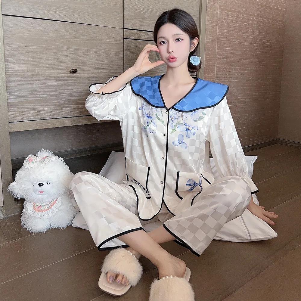 Autumn Fashion New Sweet Lovely Pajamas Women s Square Plaid Doll Collar Comfortable Home Clothes XL синий
Autumn Fashion New Sweet Lovely Pajamas Women s Square Plaid Doll Collar Comfortable Home Clothes XL синий