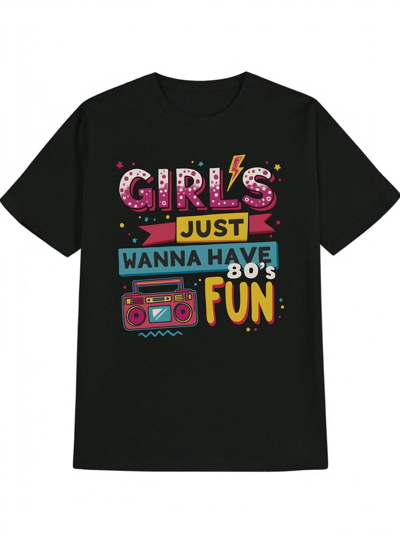 Retro 80s Graphic T-shirt - Bold Girls Just Wanna Have 80 s Fun Tee - Black with Neon Accents - Regular Fit Casual Shirt for Parties M
Retro 80s Graphic T-shirt - Bold Girls Just Wanna Have 80 s Fun Tee - Black with Neon Accents - Regular Fit Casual Shirt for Parties M